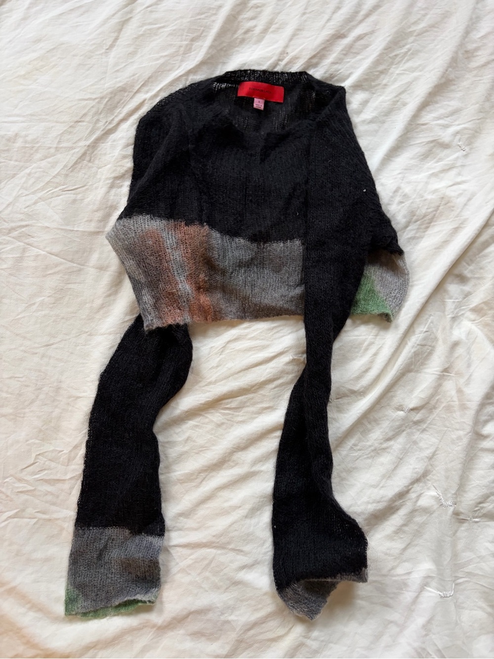 Eckhaus Latta Black Cropped Sweater with Gray, Green and Rust Accents
